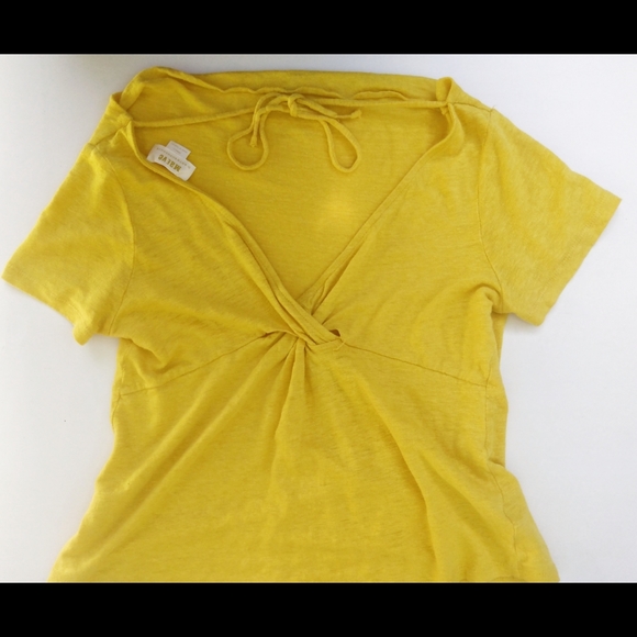 Maeve Anthropologie Horizon Linen open back cap sleeved top Gold Mustard Yellow - Picture 12 of 16